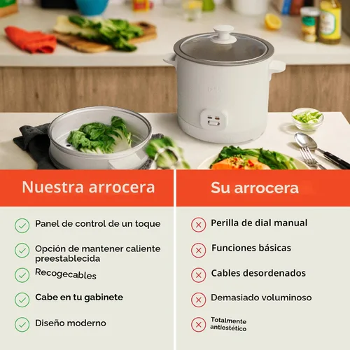 Vista 6 de Arrocera BELLA de 16 tazas con vaporizador, cesta de cocción a vapor apta para lavavajillas, paleta de arroz y taza medidora, recipiente de cocción