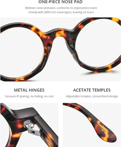 Vista 2 de HEPIDEM Acetate - Lentes ópticos redondos vintage con marco de gafas ópticas Zolman