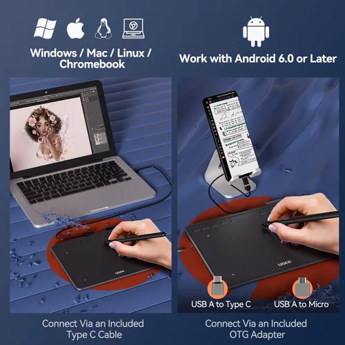 Vista 12 de UGEE S640 - Tableta de dibujo digital con 10 teclas de acceso rápido, tableta de 6.5 x 4 pulgadas con 8192 niveles de lápiz capacitivo sin batería