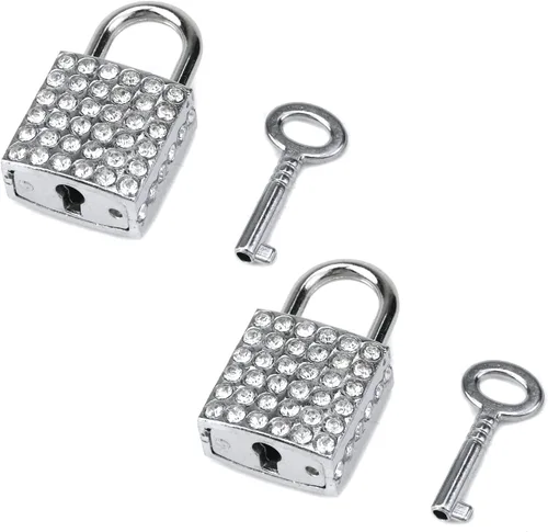 Vista 5 de Candado decorativo cuadrado pequeño de aleación de zinc, 2 piezas, cerradura decorativa brillante con llave para gabinete de equipaje, bolso, joyero