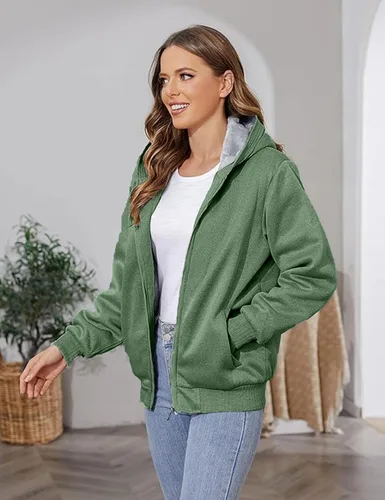 Vista 2 de PUWEI - Sudadera con capucha, con zíper y forro de felpa grueso, para mujer