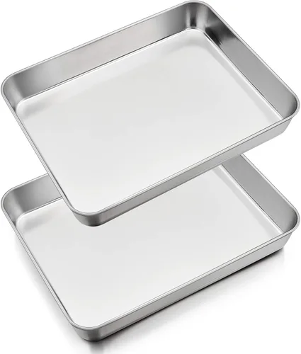 Vista 10 de P&P CHEF Sartén para lasaña de 9.3 pulgadas, bandeja de acero inoxidable para hornear, bandeja rectangular para brownie para hornear lasaña/carnes