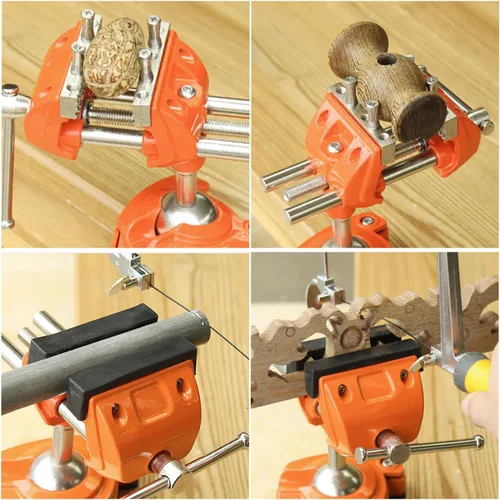 Vista 6 de MAXMAN Tornillo de banco de abrazadera con poste universal, tornillo de banco de carpintería, acero fundido resistente de 360°, tornillo