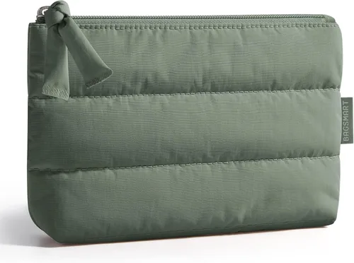 Vista 37 de BAGSMART Pequeña bolsa de maquillaje, neceser portátil esponjoso con cierre de cremallera con encanto, organizador de viaje resistente al agua