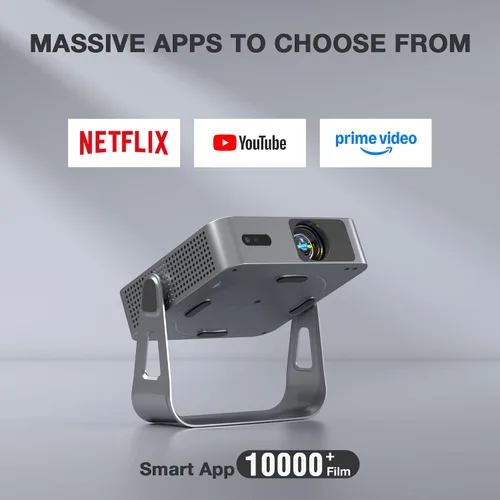 Vista 4 de Aplicación con licencia oficial y 2000 ANSI: Mini proyector inteligente con WiFi y Bluetooth, VISSPL Native 1080P Auto Focus y Keystone Proyector