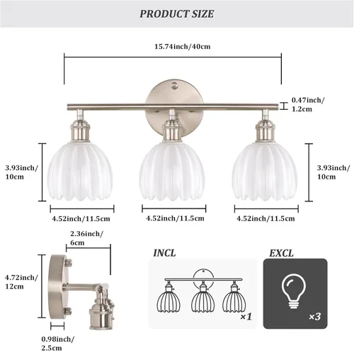 Vista 115 de Shenmoyl Lámparas de baño, lámpara de pared de 2 luces para tocador sobre espejo con pantalla de vidrio tulipán blanco para dormitorio, sala