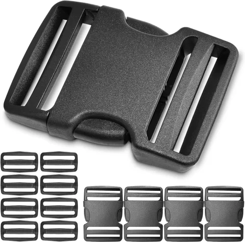 Vista 7 de Paquete de 6 hebillas de liberación lateral rápida de 1 pulgada, hebillas dobles ajustables, clips que no requieren costura, hebilla de plástico