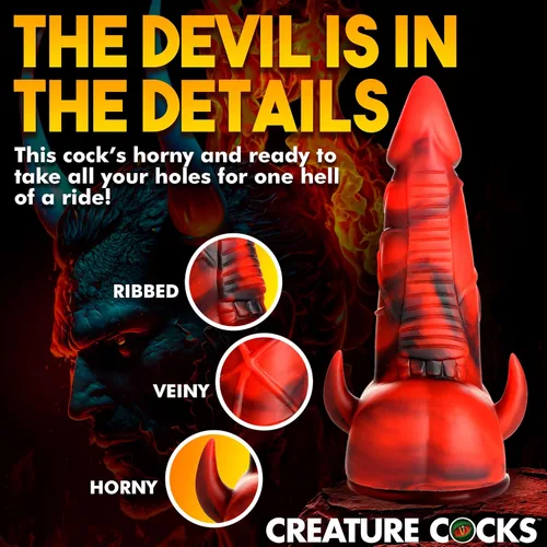 Vista 5 de CREATURE COCKS Consolador de silicona Horned Dragon para hombres, mujeres y parejas. Firme y flexible, base de succión fuerte, consolador