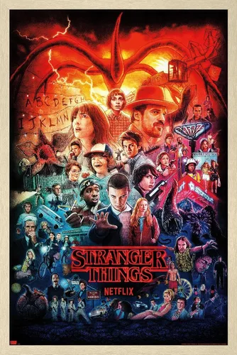 Vista 18 de Netflix Stranger Things - Póster de pared de tres temporadas formato one sheet, 22.4" x 14.7", versión con marco de madera de granero Versión