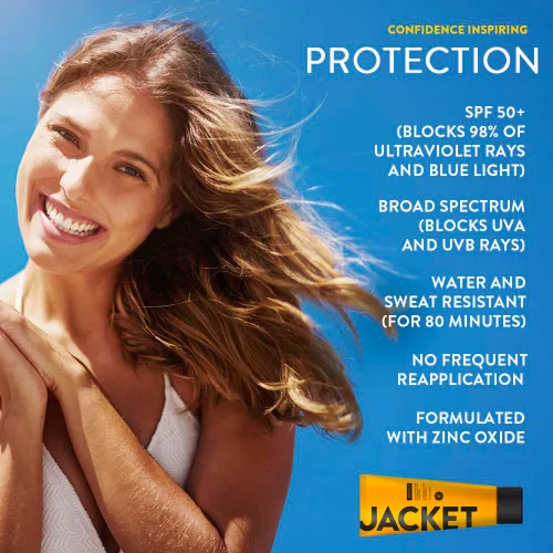 Vista 8 de JACKET Protector solar SPF 50+ Protector solar mineral con vitamina C Resistente al agua 80 minutos, natural, seguro para arrecifes Protección