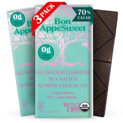 Vista 10 de Bon AppéSweet Barra de Chocolate Endulzada con Dátiles - Mejor que el Chocolate con Leche 2.2 Onzas (Pack de 3) Orgánico, Sin Azúcar Añadida