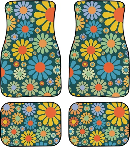 Vista 14 de Juego de 4 alfombrillas decorativas para automóvil, diseño floral de rosas rojas, diseño de flores y diseño de flores, alfombras decorativas