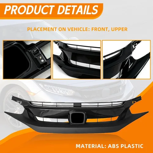 Vista 4 de Rejilla delantera de malla negra mate para defensa delantera Compatible con Honda Civic 2019 2020 2021