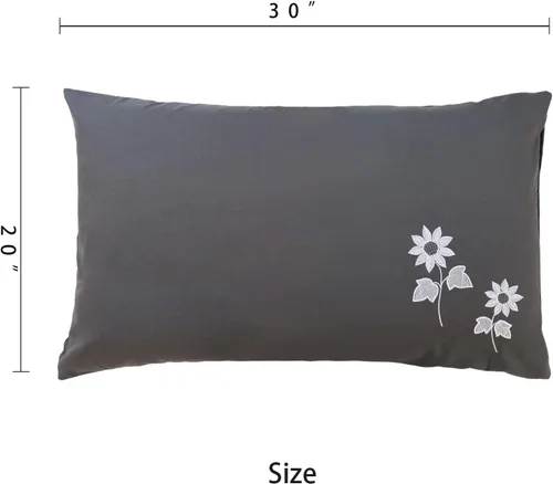 Vista 5 de Funda de almohada súper suave, microfibra cepillada, bordado elegante, gris estándar/tamaño Queen, juego de 2 piezas