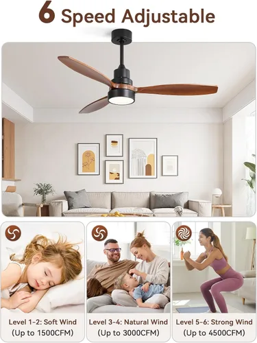 Vista 3 de Sofucor Ventilador de techo de 52 pulgadas con luces y mando a distancia, 3 Negro y marrón