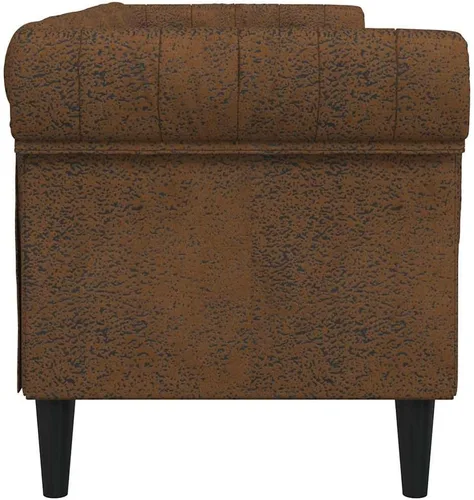 Vista 7 de vidaXL Sofá Chesterfield de 3 plazas, sofá tapizado con brazos enrollados, sofá Chesterfield, sofá para sala de estar, estilo moderno, tela marrón
