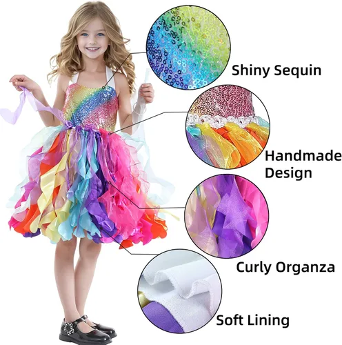 Vista 6 de Vestido tutú para niñas, vestido de tul con lentejuelas, vestido de princesa para niñas pequeñas, disfraz de fiesta de cumpleaños brillante