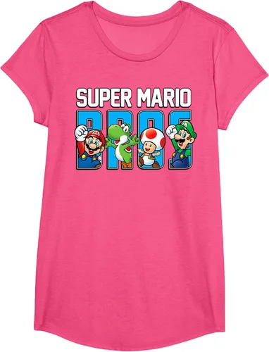 Vista 18 de Super Mario Bros Characters Letter Fill Graphic T-Shirt Camiseta, Negro
