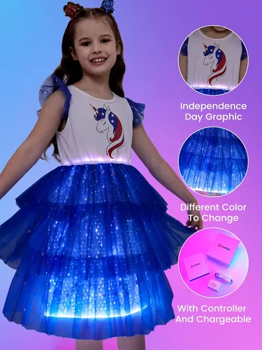 Vista 3 de PATPAT Go-Glow - Disfraces iluminados para niñas, vestido de unicornio, vestido de princesa TuTu, traje de fiesta de cumpleaños de 3 a 8 años