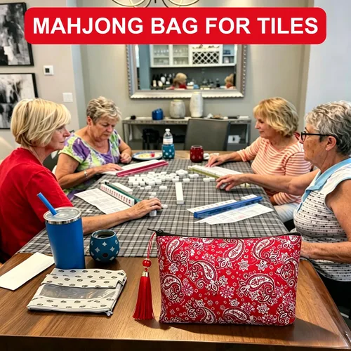Vista 8 de Mahjong - Bolsas de azulejos con cremallera, bolsa Mahjong para azulejos Rojo Impreso