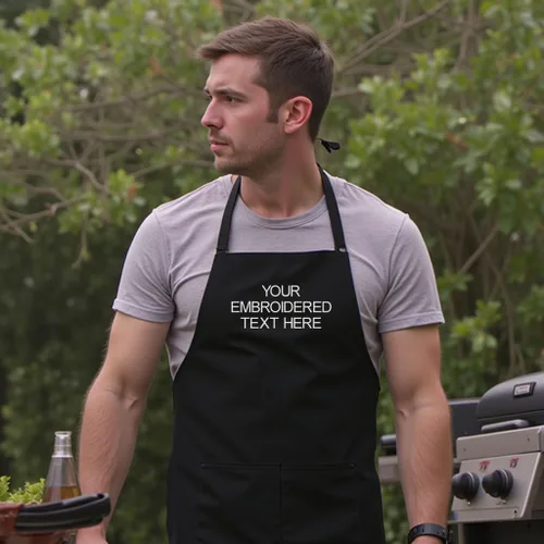 Vista 2 de Delantal de chef personalizado para hombres, diseño bordado personalizado, cocina profesional, barbacoa, parrilla, para papá, decorado en Estados