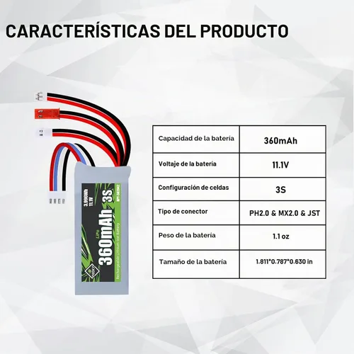 Vista 5 de 3S Lipo Batería 11.1V 360mAh Varios Enchufes Batería Recargable RC