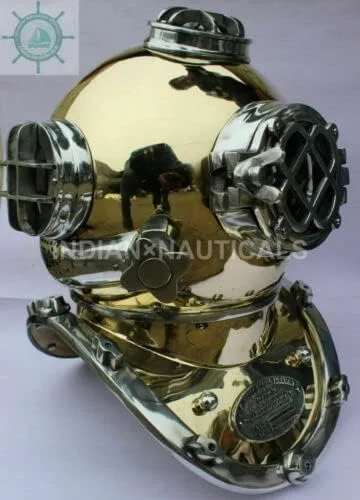 Vista 2 de KY Industries - Casco de buceo Morse Us azul marino de aluminio y latón Mark V de estilo vintage