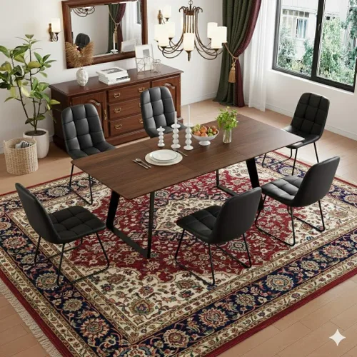 Vista 24 de ZckyCine Mesa de Comedor Moderna de Mediados de Siglo y Sillas para 4 Rectangular de Madera Expandible que Ahorra Espacio Multifuncional Marrón