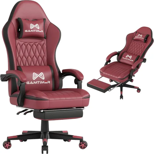Vista 8 de Gamtimer - Silla de juegos con reposapiés, silla ergonómica para computadora, material transpirable de poliuretano con reposacabezas y soporte