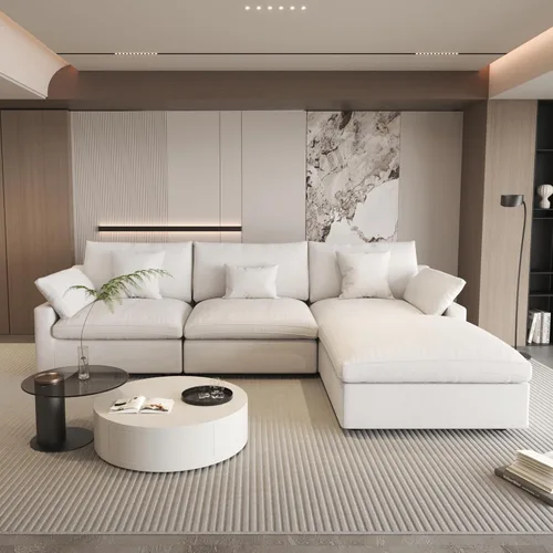Vista 20 de WJShome Sofá Seccional Cloud Couch de 83 pulgadas para sala de estar, sofá seccional modular relleno de plumón, sofás en forma de L con otomana