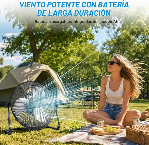 Vista 5 de DBF Ventilador solar de 20 pulgadas para exteriores, ventilador de piso recargable de 30000 mAh con panel solar de 40 W, 18 velocidades, tiempo