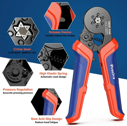 Vista 6 de Preciva - Kit de herramientas de prensado de virola, conectores de virolas dobles y individuales mejorados de 1500 piezas, trinquete hexagonal