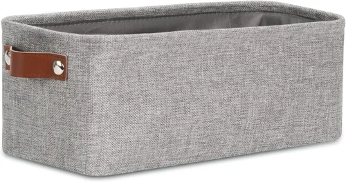 Vista 38 de DULLEMELO Cesta de almacenamiento pequeña para estantes, pequeña cesta plegable de tela rectangular para estantes, armarios, guardería, hogar Beige