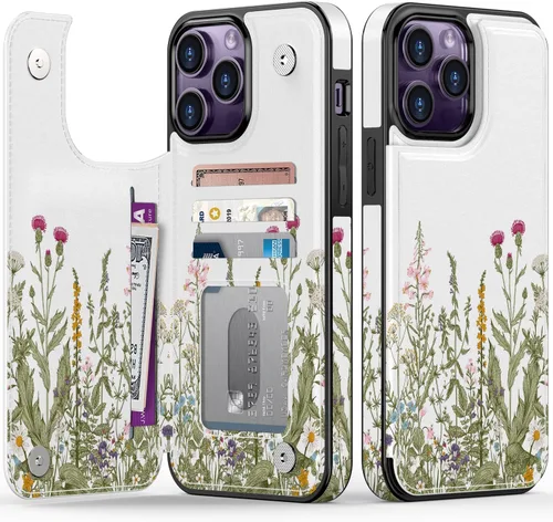 Vista 184 de LETO para iPhone 15 Pro Funda tipo cartera - Tapa tipo folio con patada - Diseños de moda - Tarjetero - Funda protectora para mujeres y niñas - 6.1
