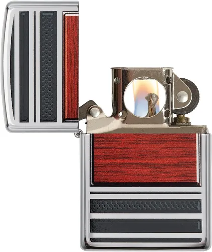 Vista 3 de Zippo Encendedor de Bolsillo para Pipa de Cromo Altamente Pulido con Veta de Madera