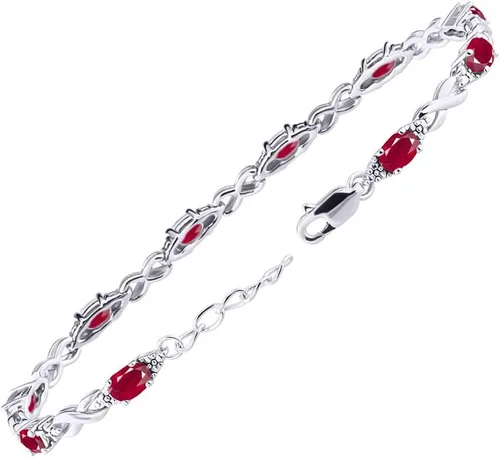 Vista 3 de Impresionante juego de pulseras de tenis XOXO de Ruby & Diamond Hugs & Kisses en plata de ley, ajustable para adaptarse a muñecas de 7 a 8 pulgadas