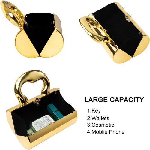 Vista 6 de Monedero dorado, bolsos de mano para mujer, bolso de mano acrílico Y2K, bolso cruzado para mujer, bolso de fiesta de noche