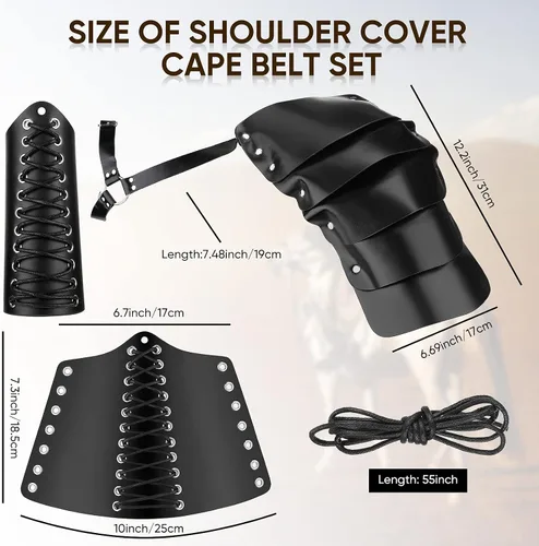 Vista 7 de Leather Shoulder Armor Cosplay Arm Bracers Gauntlet Wristband Medieval Wide Bracer Arm Armor Cuff for Halloween Cosplay Party