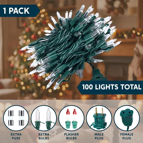 Vista 7 de Joiedomi Guirnalda de luces de Navidad transparentes para interiores, 100 unidades, mini luces blancas para exteriores, decoración de 19.4 pies
