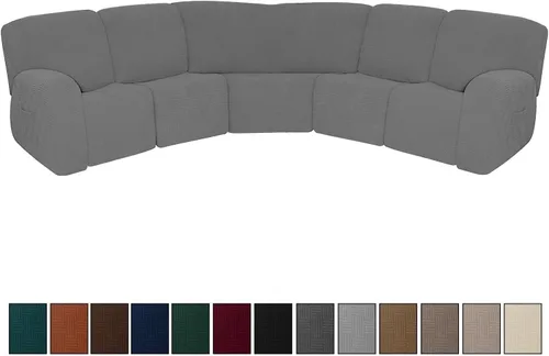 Vista 2 de Fundas de sofá reclinable de jacquard elástico de 7 piezas, funda de sofá esquinero de 5 asientos, en forma de L, fundas de sofá reclinable