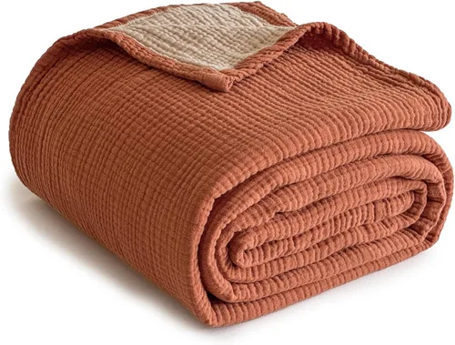 Vista 19 de Simple&Opulence - Manta de muselina 100 % algodón, transpirable ligera de 4 capas, manta suave de algodón para sofá, cama, camping, para todas