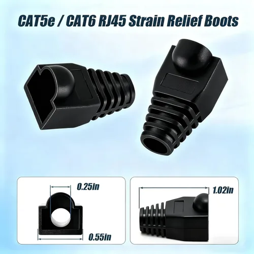 Vista 2 de Conector de cable Ethernet RJ45 de plástico blando Botas de alivio de tensión CAT5 CAT5E CAT6 CAT6E 100PCS (negro)