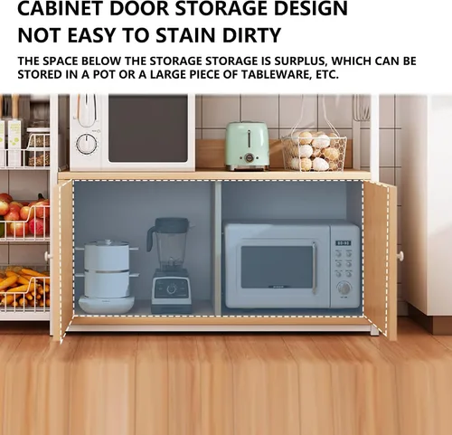 Vista 6 de Shelves Kitchen Storage Shelves with Cabinet Doors, Multi-Layer Floor Standing Rack Shelf Ideal for Bathroom, Closet, Garage, Organizers and