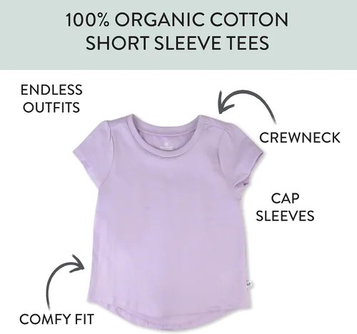 Vista 3 de HonestBaby Paquete de 5 Camisetas Tipo T-Shirt de Manga Abombada para Bebés Niñas, 100% Algodón Orgánico, para Bebé, Niño Pequeño, Niña Pequeña, Niña