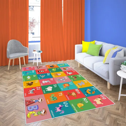 Vista 7 de ABC - Alfombra educativa del alfabeto, alfombra de juegos divertidos para niños, sala de juegos, aula, antideslizante, lavable, alfombra de suelo