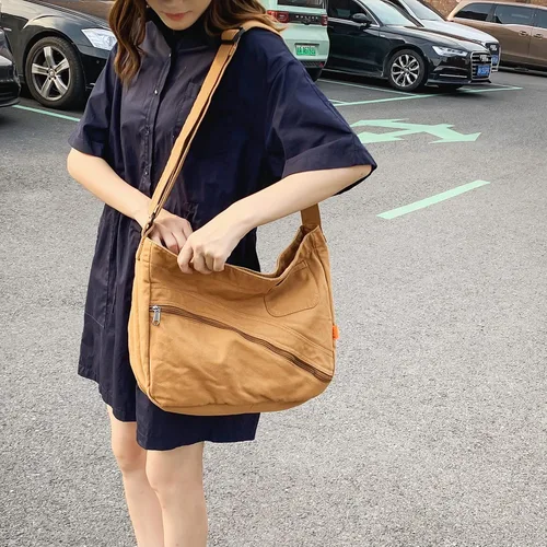 Vista 5 de Bolso cruzado de lona para mujer, bolso de hombro casual, bolsa de mano, bolsa de mensajero, bolsa cruzada para la escuela y el trabajo