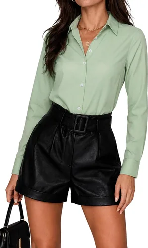Vista 14 de Blusas de negocios para mujer, de manga larga, sin arrugas, con botones, ajuste clásico, cuello para el trabajo y la oficina