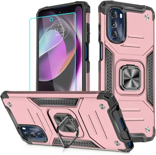 Vista 12 de Funda para Moto G 5G 2022 con protector de pantalla: resistente, soporte giratorio de grado militar 360, funda protectora a prueba de golpes