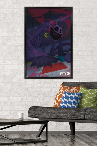 Vista 2 de Poppy Playtime: Capítulo 3 - Póster de pared CatNap, 34 pulgadas de largo x 22.4 pulgadas de ancho, versión enmarcada en negro Versión con marco