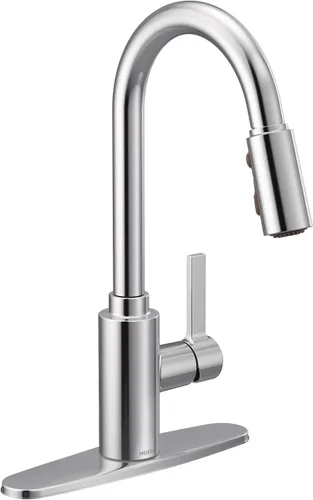 Vista 13 de Moen Genta LX - Grifo de cocina moderno cromado de una sola manija con rociador extraíble, cabezal de acoplamiento reflectante, grifo para fregadero